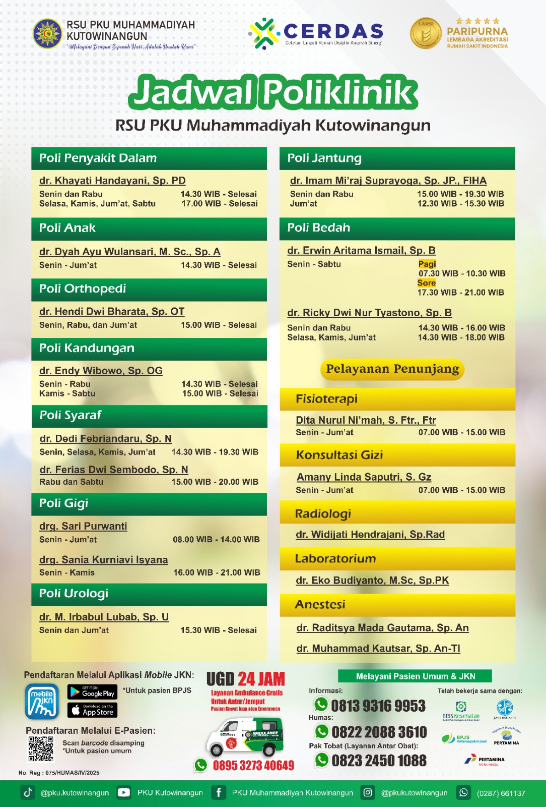 Jadwal poliklinik pku kutowinangun