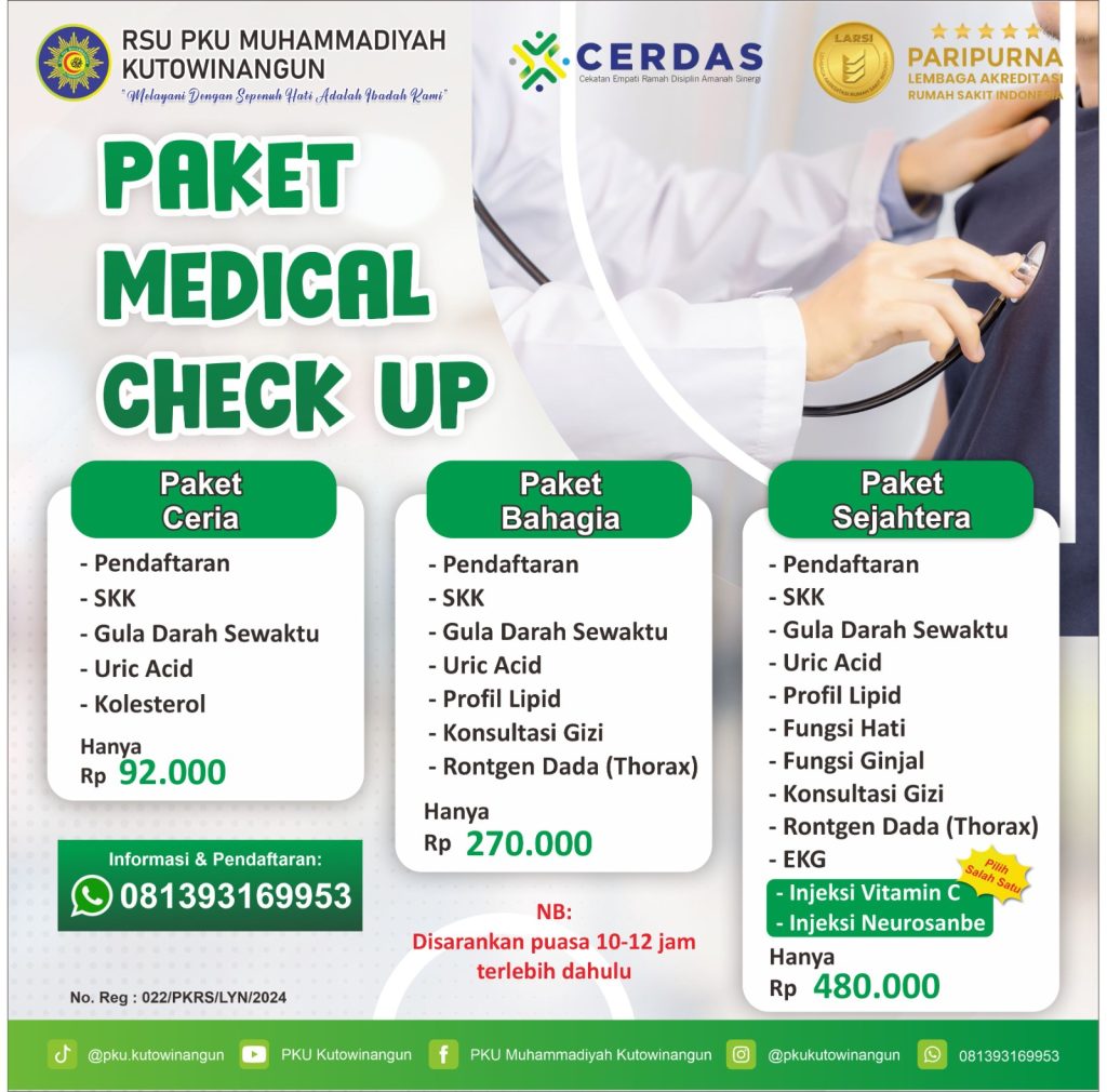 Pelayanan Medical Checkup (MCU) 1 paket medical checkup pku kutowinangun