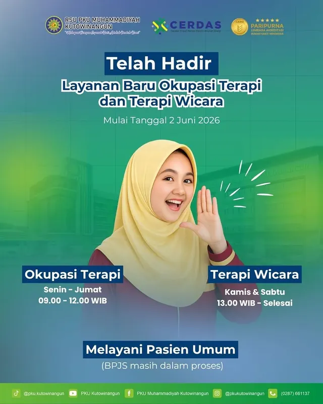 Layanan Terapi Okupasi dan Terapi Wicara Sudah Hadir di RSU PKU Muhammadiyah Kutowinangun Layanan Terapi Okupasi dan Terapi Wicara Sudah Hadir di RSU PKU Muhammadiyah Kutowinangun